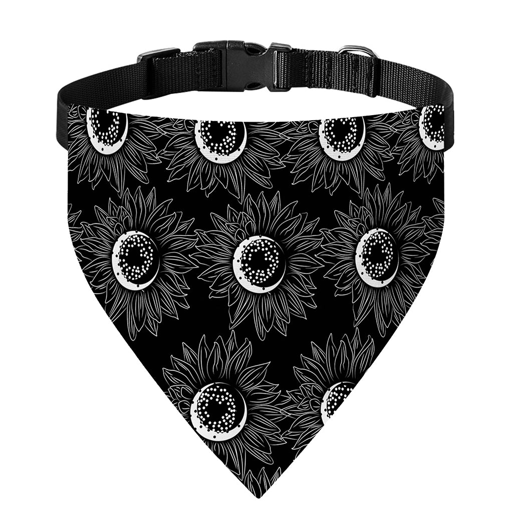 White And Black Sunflower Pattern Print Over The Collar Dog Bandana