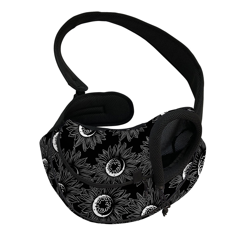 White And Black Sunflower Pattern Print Pet Sling Carrier