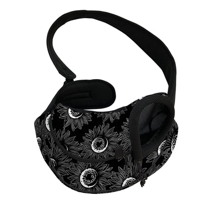 White And Black Sunflower Pattern Print Pet Sling Carrier