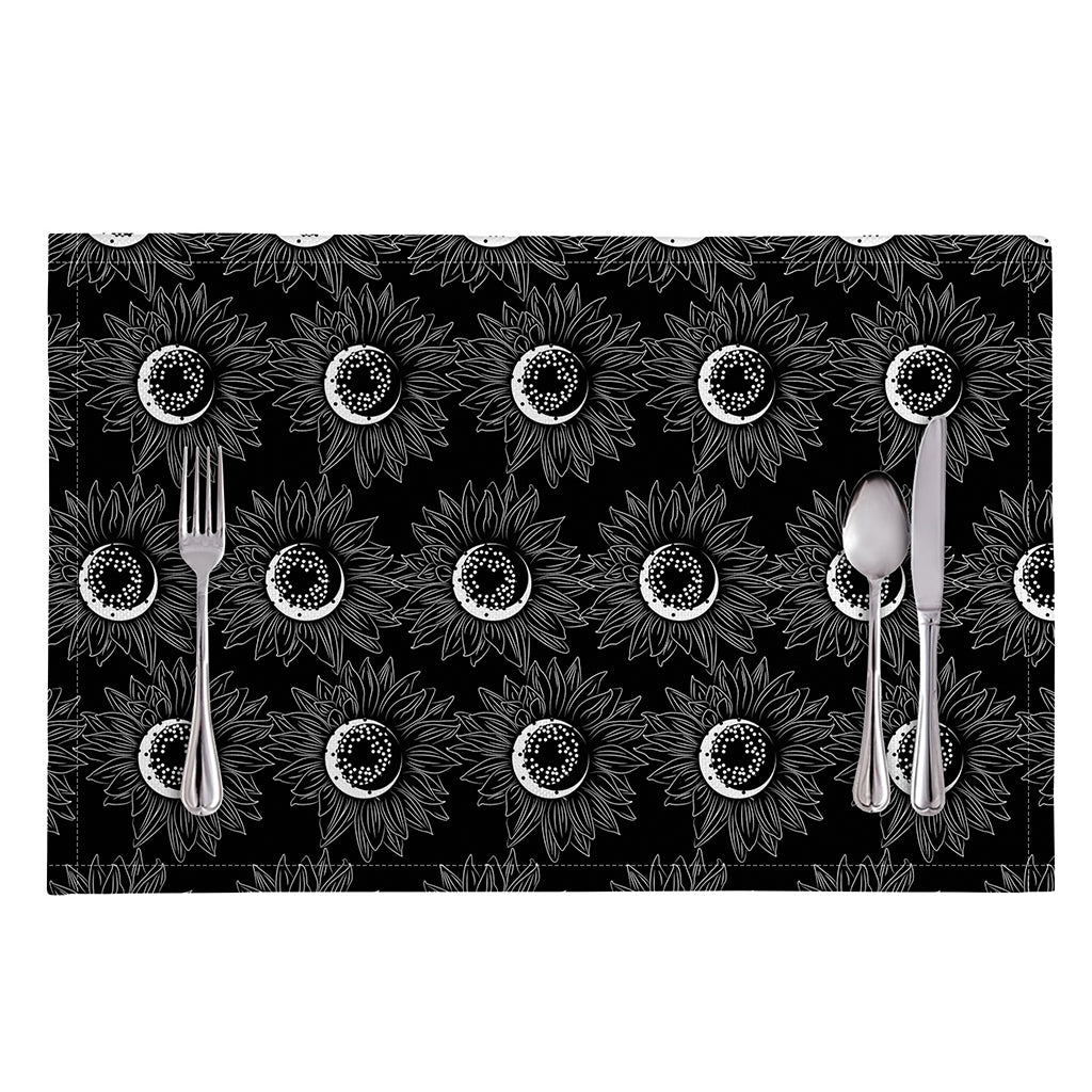 White And Black Sunflower Pattern Print Placemat