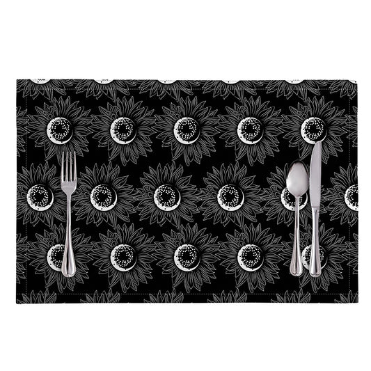 White And Black Sunflower Pattern Print Placemat
