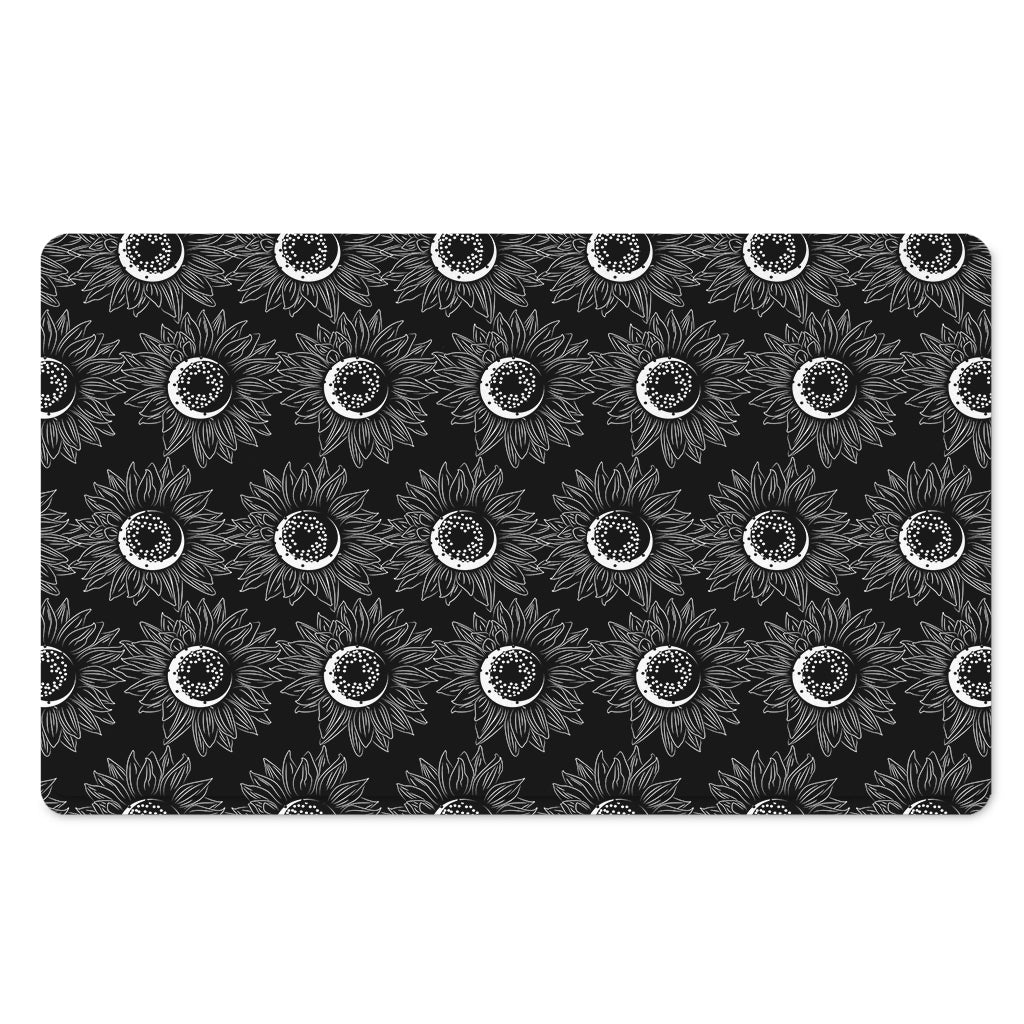 White And Black Sunflower Pattern Print Polyester Doormat