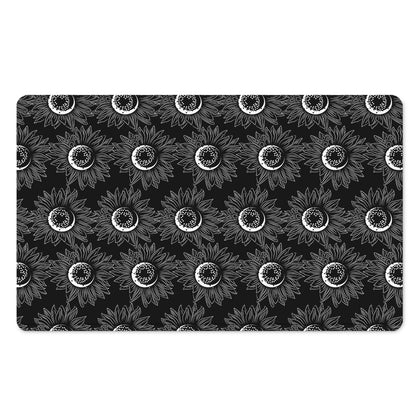 White And Black Sunflower Pattern Print Polyester Doormat