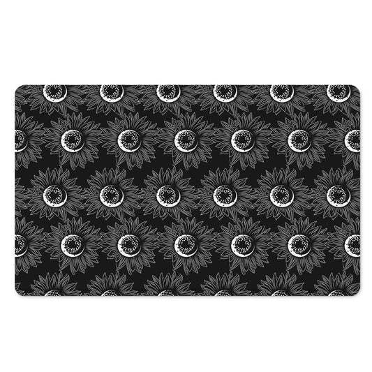 White And Black Sunflower Pattern Print Polyester Doormat