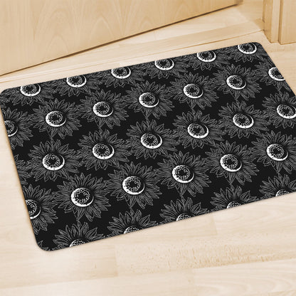 White And Black Sunflower Pattern Print Polyester Doormat