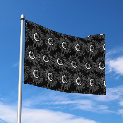 White And Black Sunflower Pattern Print Polyester Flag