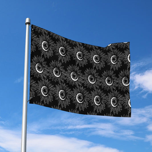 White And Black Sunflower Pattern Print Polyester Flag