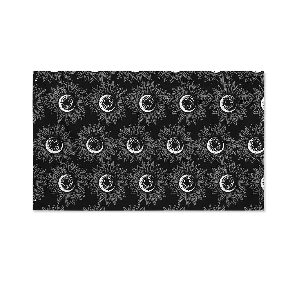 White And Black Sunflower Pattern Print Polyester Flag