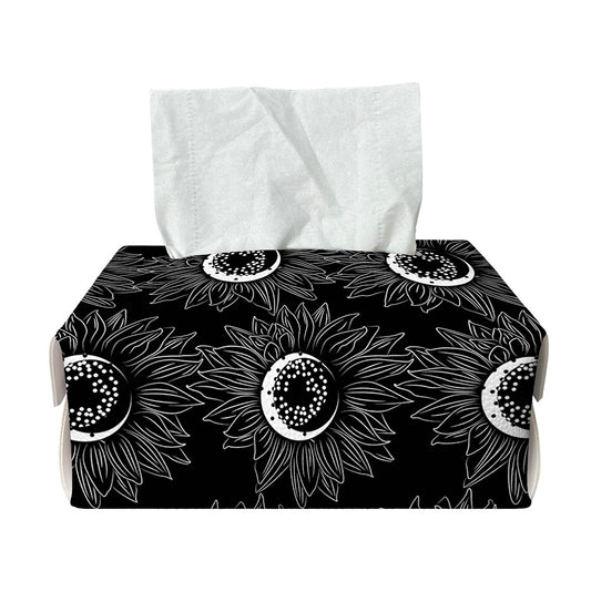 White And Black Sunflower Pattern Print Rectangle Tissue Box Cover