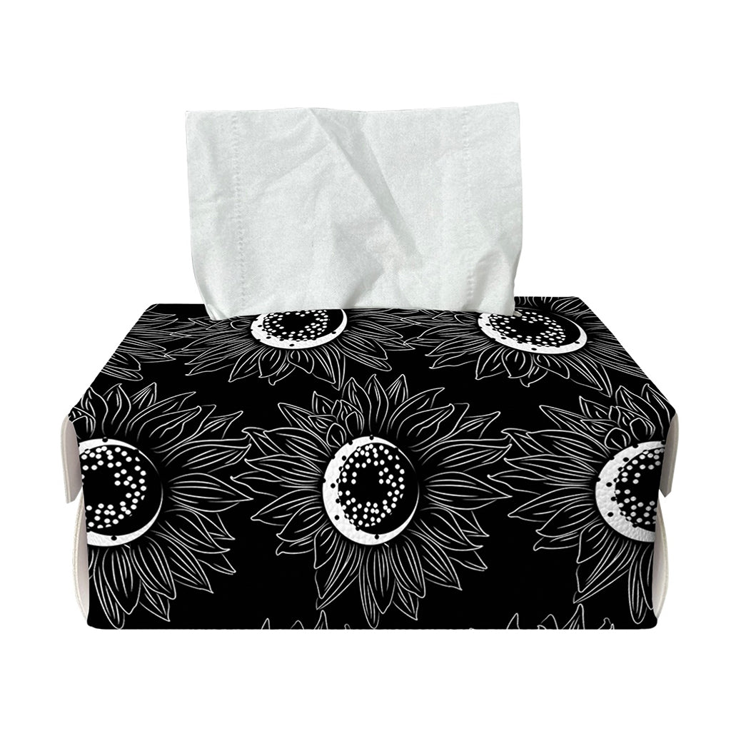 White And Black Sunflower Pattern Print Rectangle Tissue Box Cover