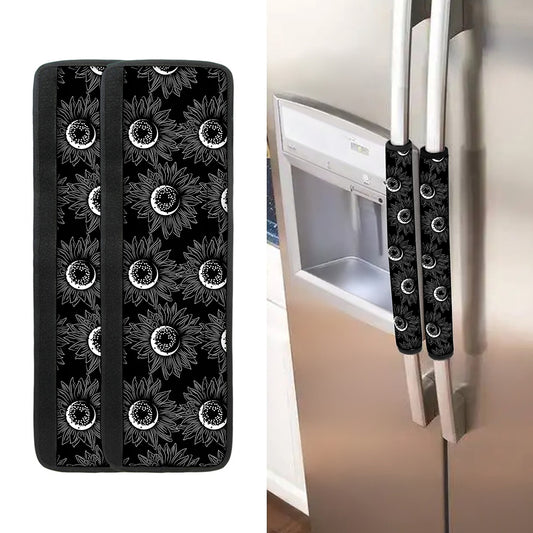 White And Black Sunflower Pattern Print Refrigerator Handle Covers