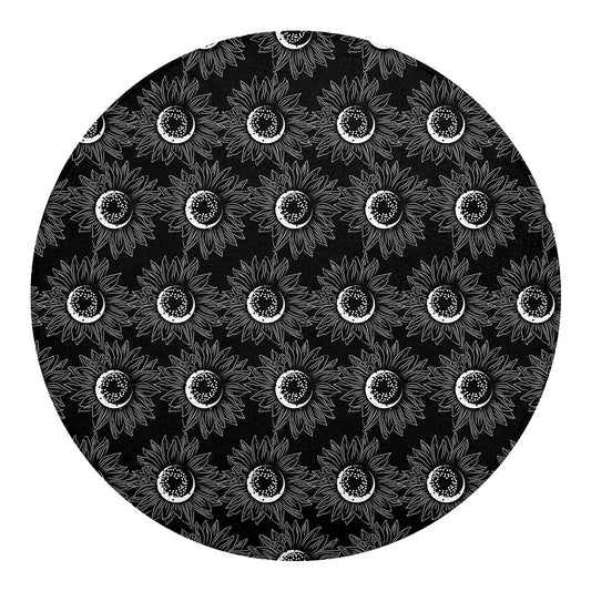 White And Black Sunflower Pattern Print Round Blanket