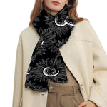 White And Black Sunflower Pattern Print Scarf