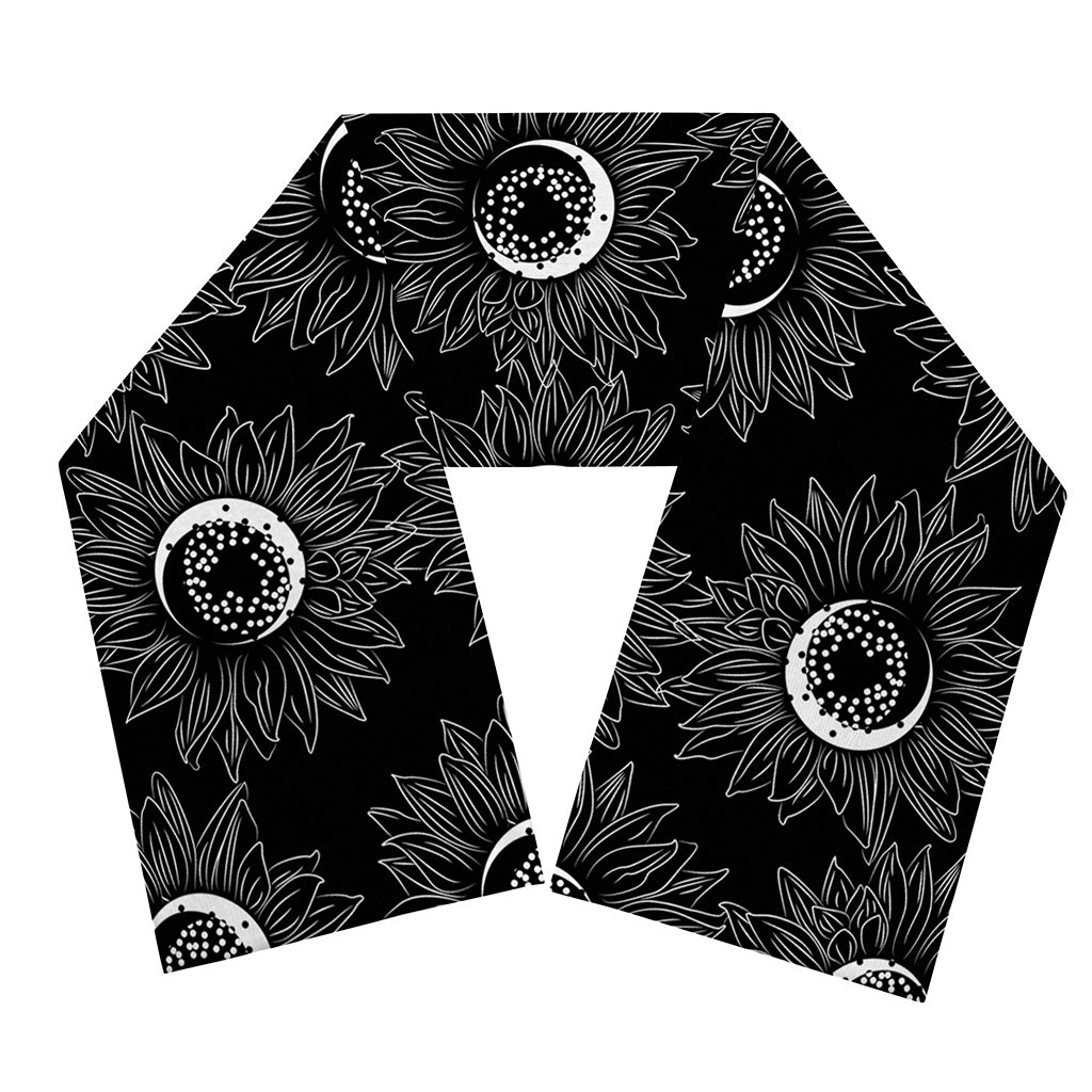 White And Black Sunflower Pattern Print Scarf