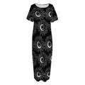 White And Black Sunflower Pattern Print Short Sleeve Long Nightdress