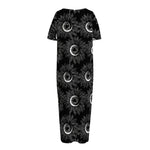 White And Black Sunflower Pattern Print Short Sleeve Long Nightdress