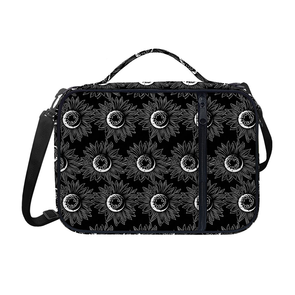 White And Black Sunflower Pattern Print Shoulder Strap Bible Bag
