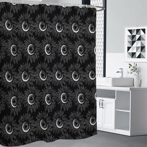 White And Black Sunflower Pattern Print Shower Curtain