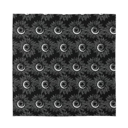 White And Black Sunflower Pattern Print Silk Bandana