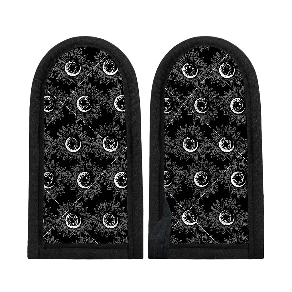 White And Black Sunflower Pattern Print Skillet Handle Cover