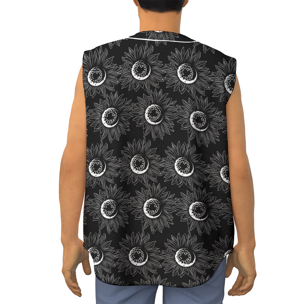 White And Black Sunflower Pattern Print Sleeveless Baseball Jersey