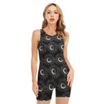 White And Black Sunflower Pattern Print Sleeveless One Piece Swimsuit