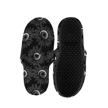 White And Black Sunflower Pattern Print Slippers