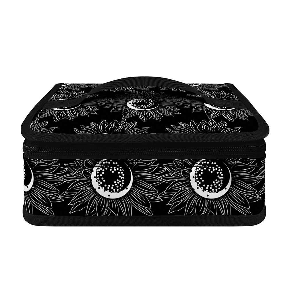 White And Black Sunflower Pattern Print Small Lunch Bag