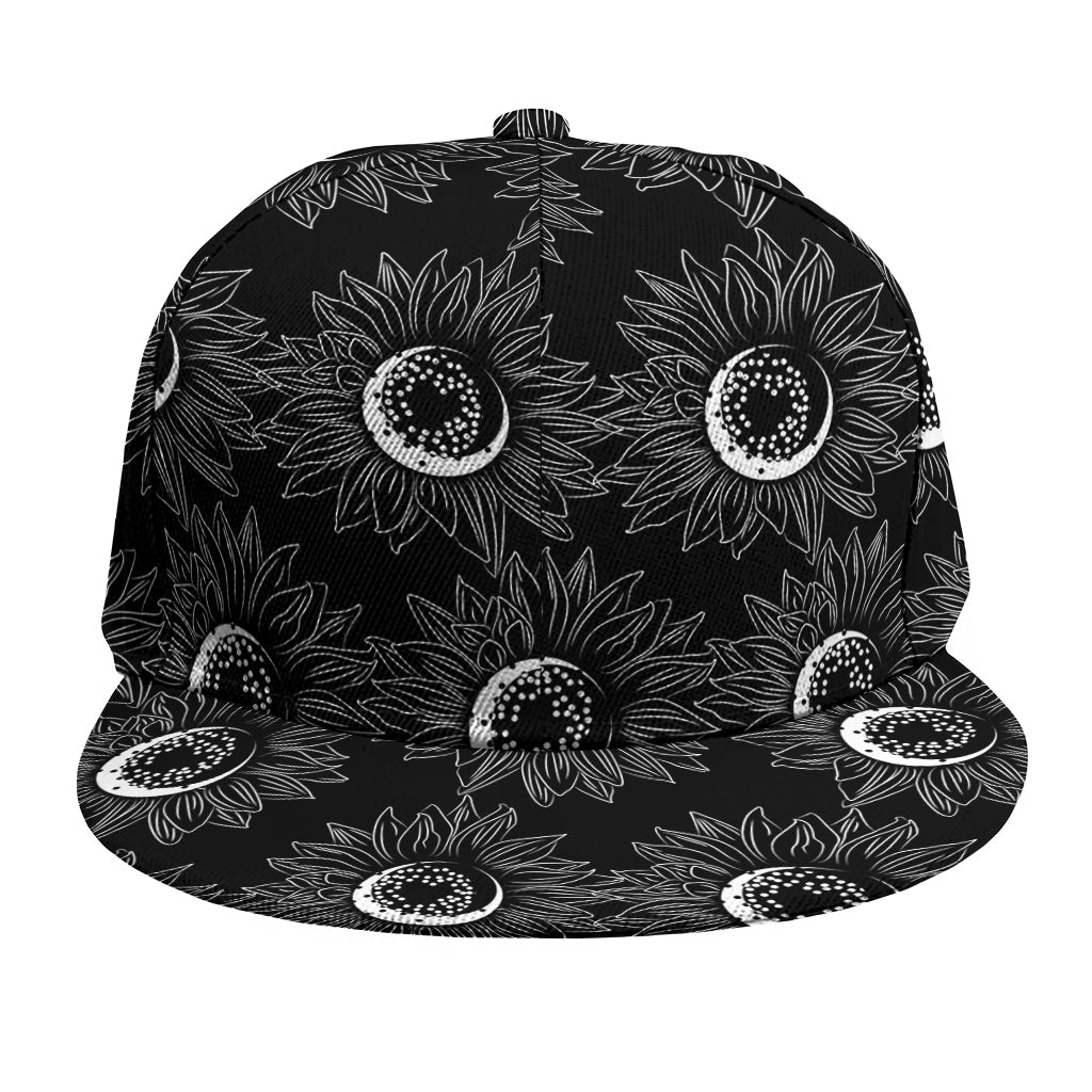 White And Black Sunflower Pattern Print Snapback Cap