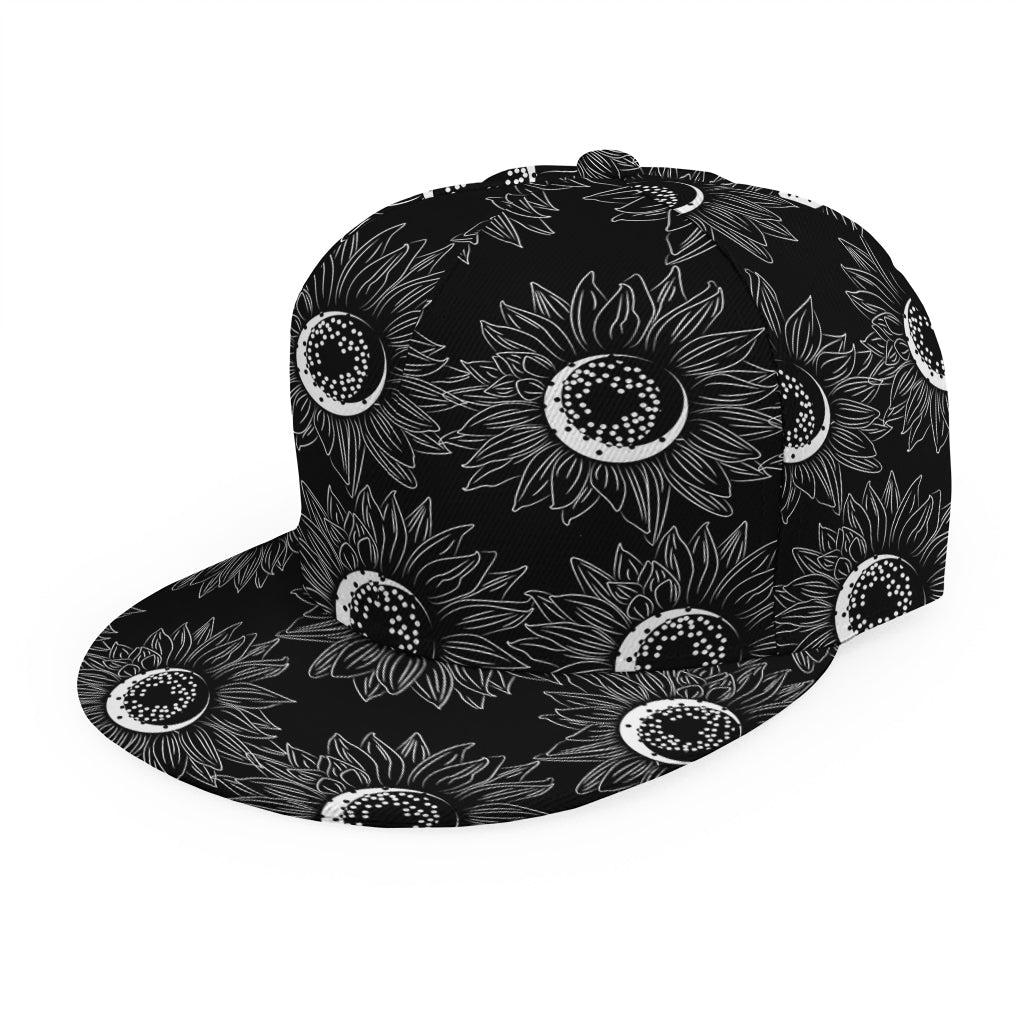White And Black Sunflower Pattern Print Snapback Cap