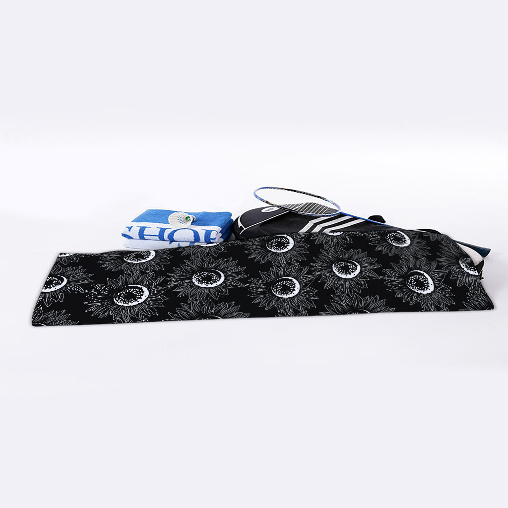 White And Black Sunflower Pattern Print Sports Towel