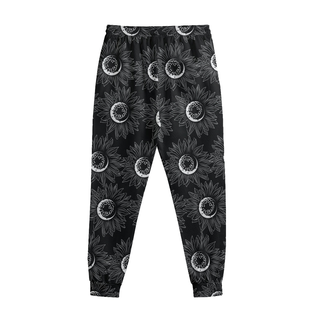 White And Black Sunflower Pattern Print Sweatpants