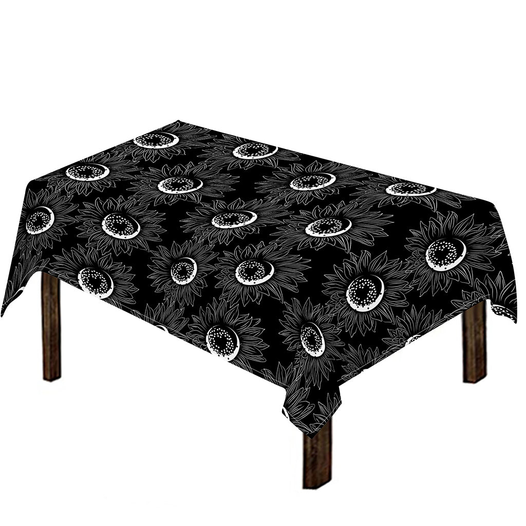 White And Black Sunflower Pattern Print Tablecloth