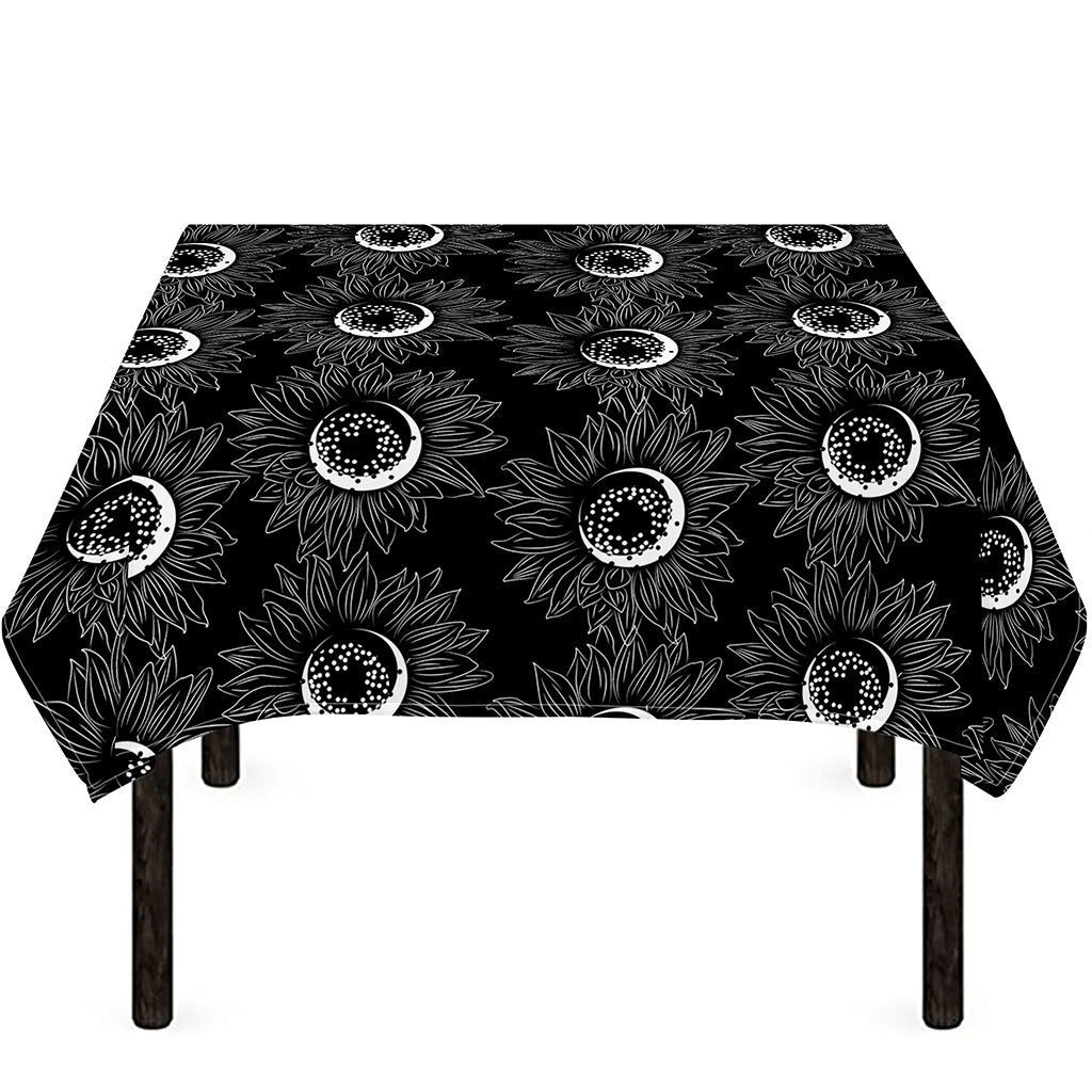 White And Black Sunflower Pattern Print Tablecloth