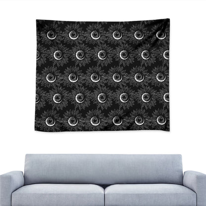 White And Black Sunflower Pattern Print Tapestry