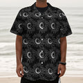 White And Black Sunflower Pattern Print Textured Short Sleeve Shirt