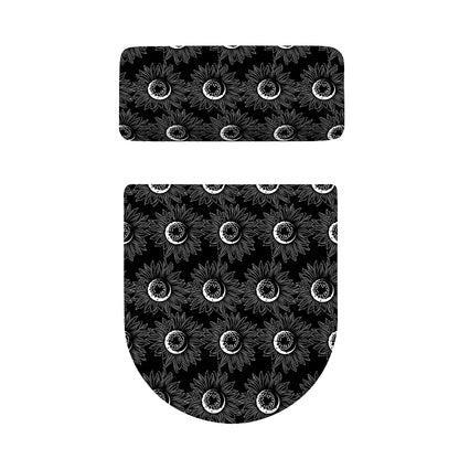 White And Black Sunflower Pattern Print Toilet Lid And Tank Cover Set