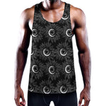 White And Black Sunflower Pattern Print Training Tank Top