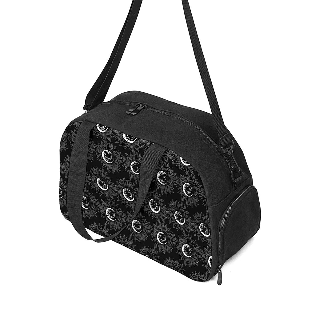 White And Black Sunflower Pattern Print Travel Bag
