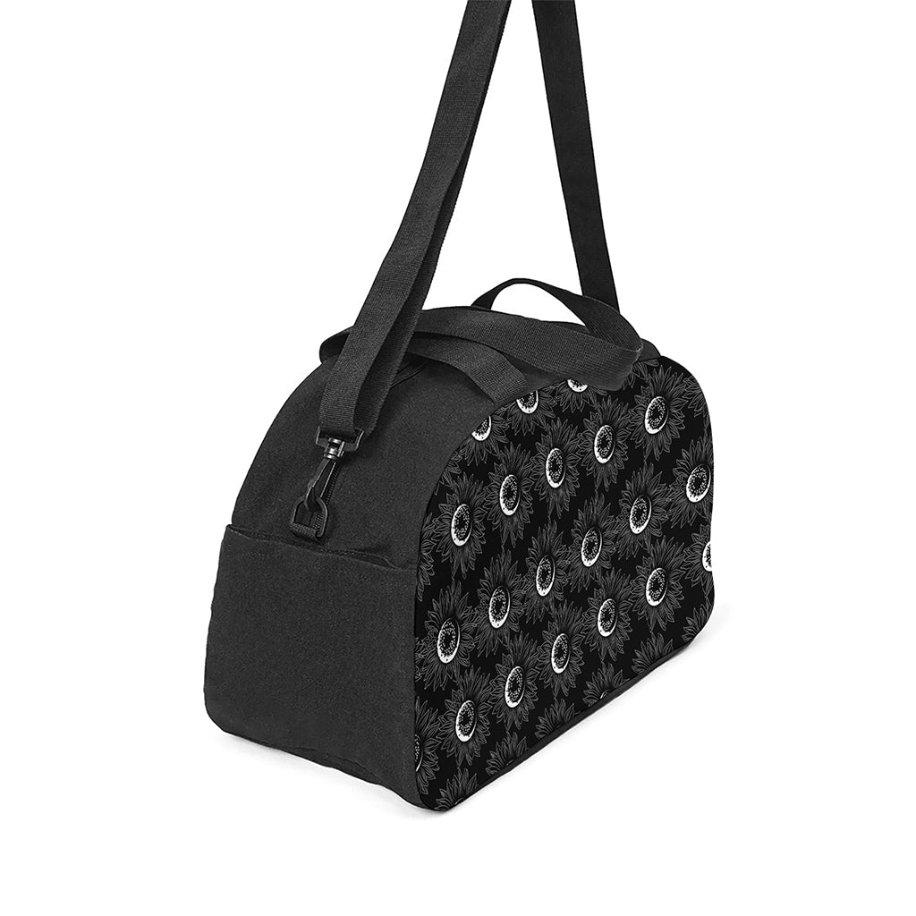White And Black Sunflower Pattern Print Travel Bag