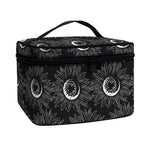 White And Black Sunflower Pattern Print Travel Makeup Bag