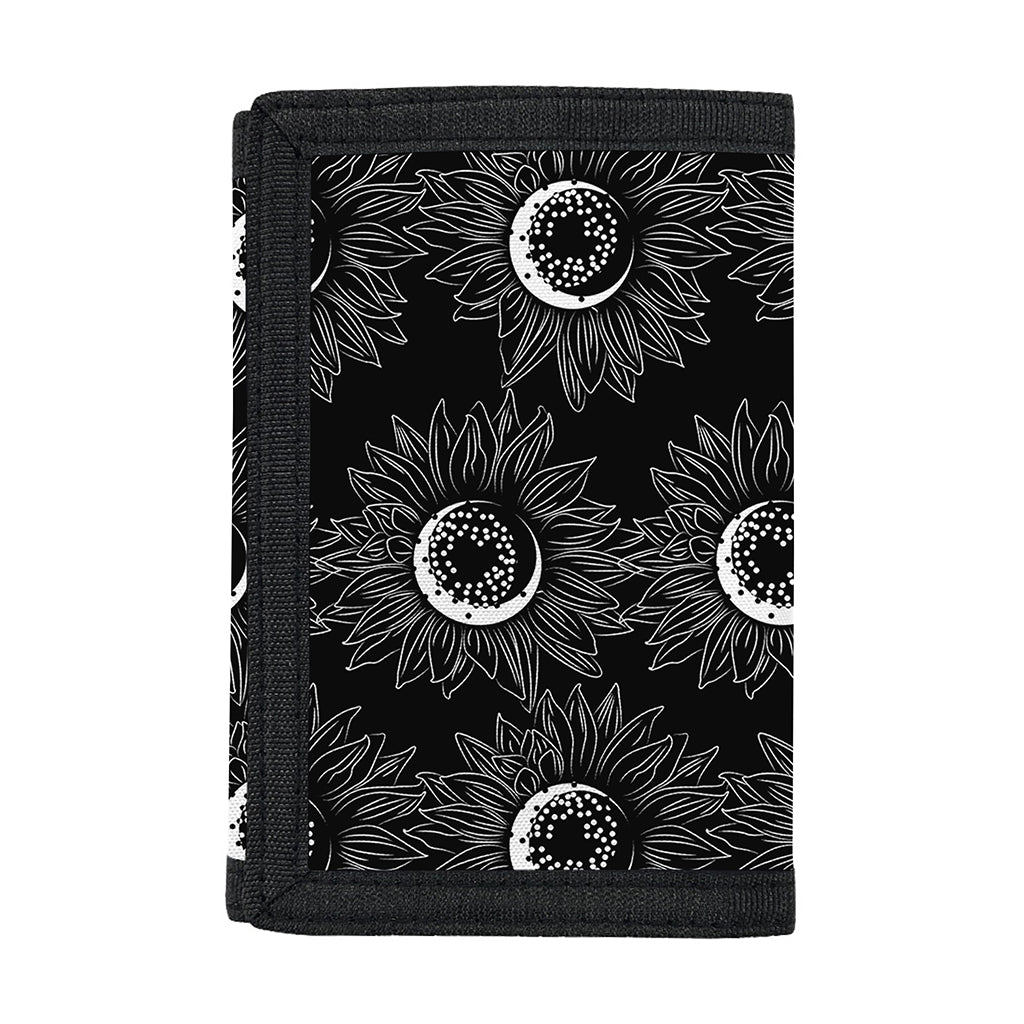 White And Black Sunflower Pattern Print Trifold Wallet