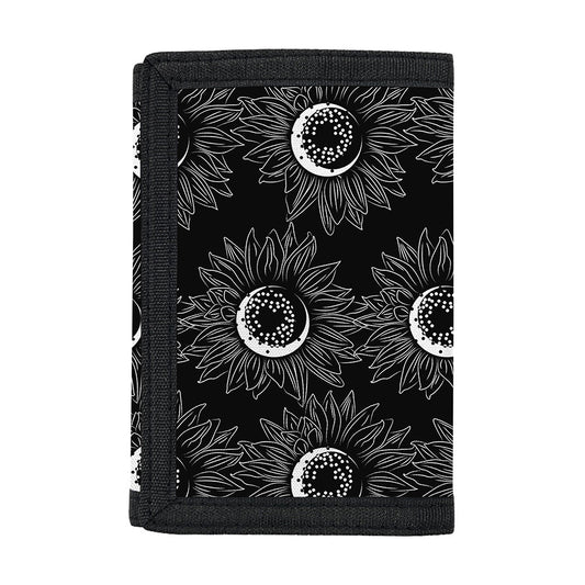 White And Black Sunflower Pattern Print Trifold Wallet