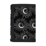 White And Black Sunflower Pattern Print Trifold Wallet