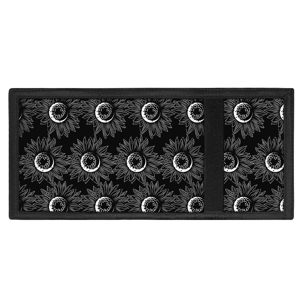 White And Black Sunflower Pattern Print Trifold Wallet