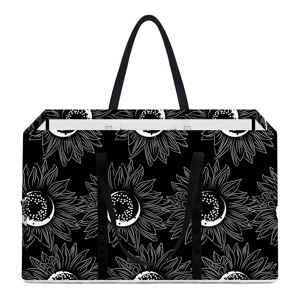 White And Black Sunflower Pattern Print Utility Tote Bag