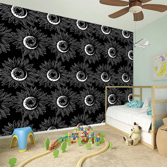 White And Black Sunflower Pattern Print Wall Sticker
