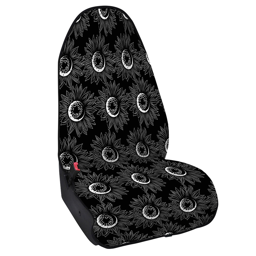 White And Black Sunflower Pattern Print Waterproof Car Seat Cover