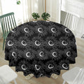 White And Black Sunflower Pattern Print Waterproof Round Tablecloth