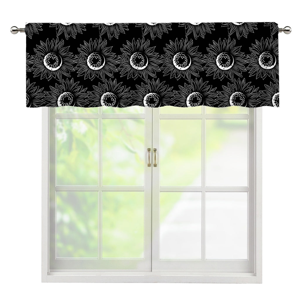 White And Black Sunflower Pattern Print Window Valance